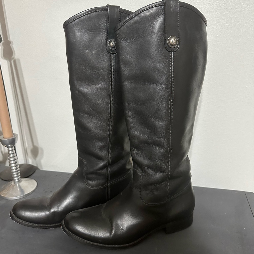Frye Black Leather Riding Boots- Melissa